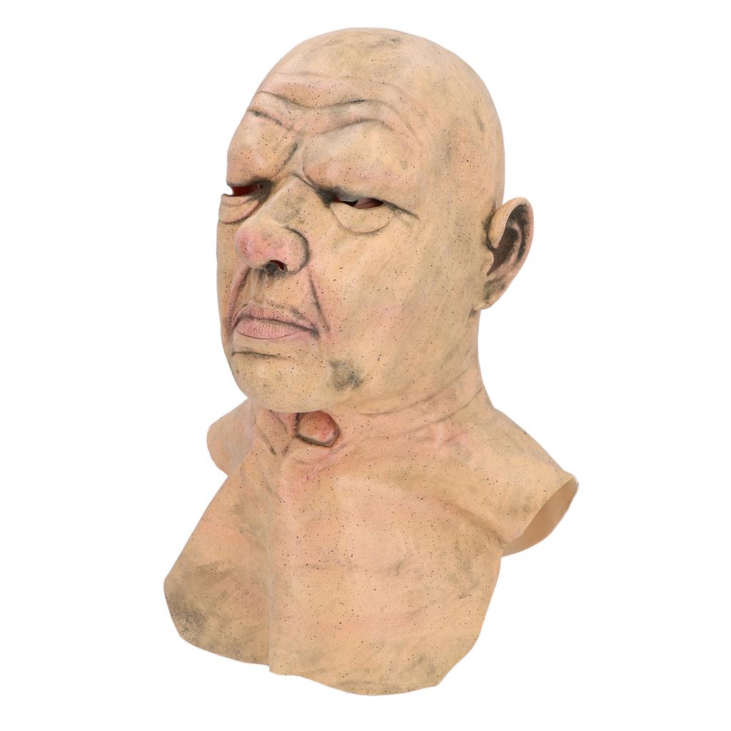 Realistic Bald Head Latex Old Man Face Dressing Up Party Prop Full Overhead Chest Latex Costume Wrinkle Face for Cosplay