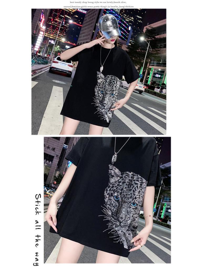 2024 Pure Cotton Women's Rhinestone Top - Mid-Length European Edition