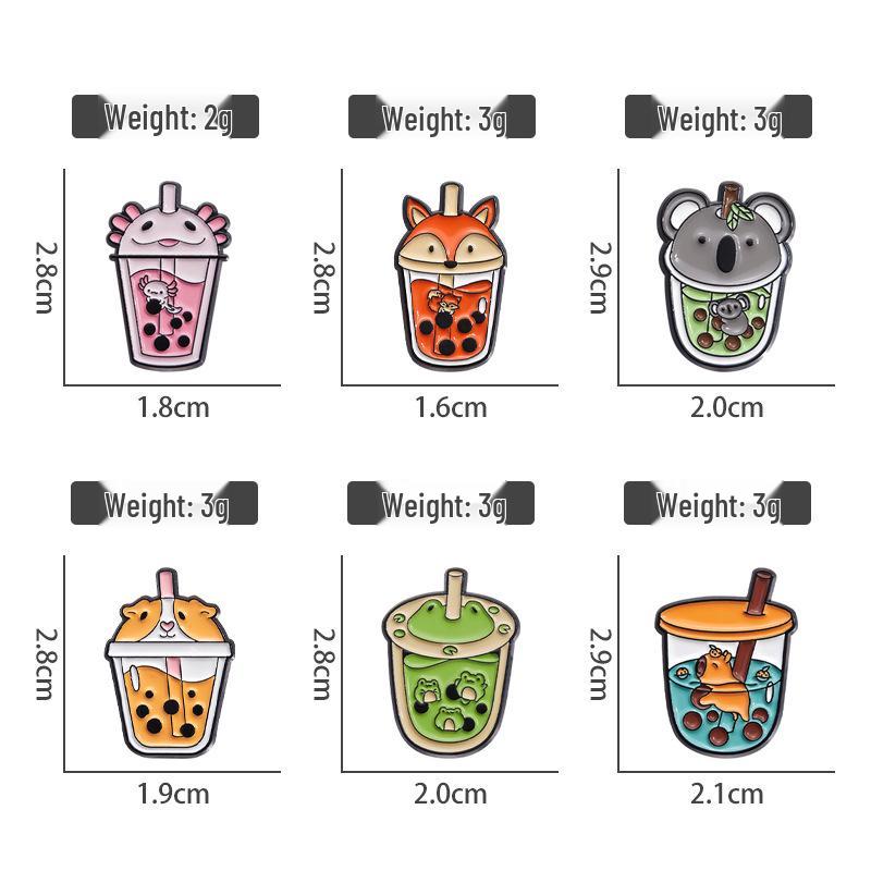 Broșă Vulpe Desen Animat Coreean - Ac Pin Drăguț cu Cupă de Băutură Animal pentru Haine și Genți