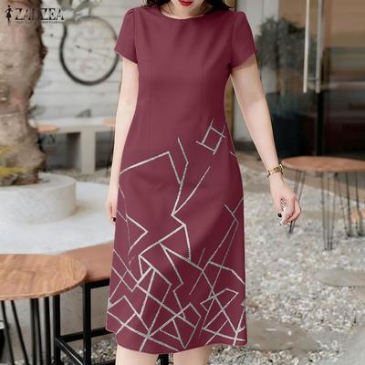 Women Casual Round Neck Summer Short Sleeve Print Dress