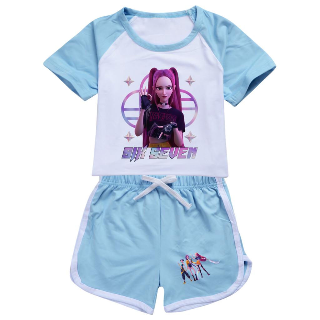 5224 Kids Girls POP Rumi Zoey Mira Print T-shirt Shorts Sport Tracksuit Clothes Set