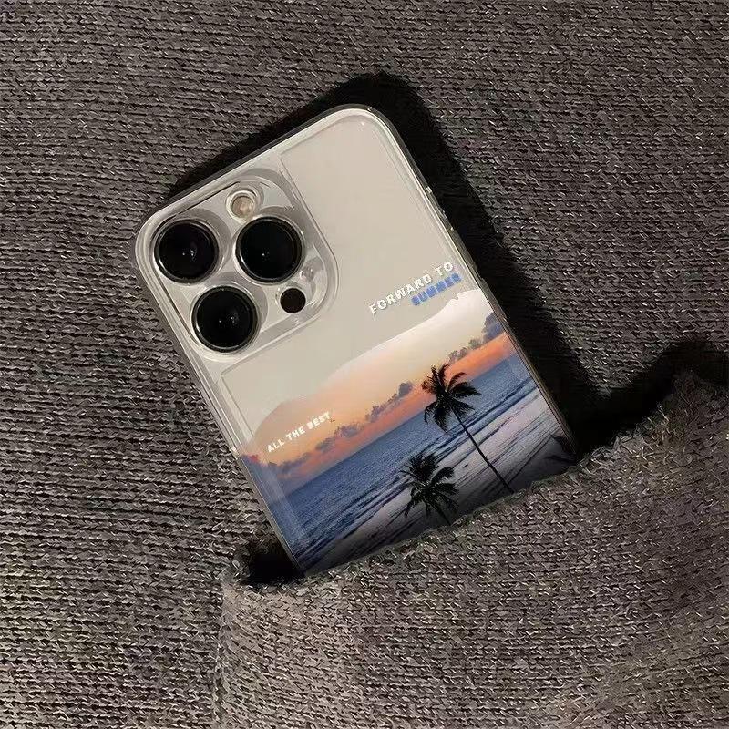 Sunset Sea View Coconut Tree for Apple 17Promax Mobile Phone Case iPhone15Pro Landscape 14Pro Europe and America 16