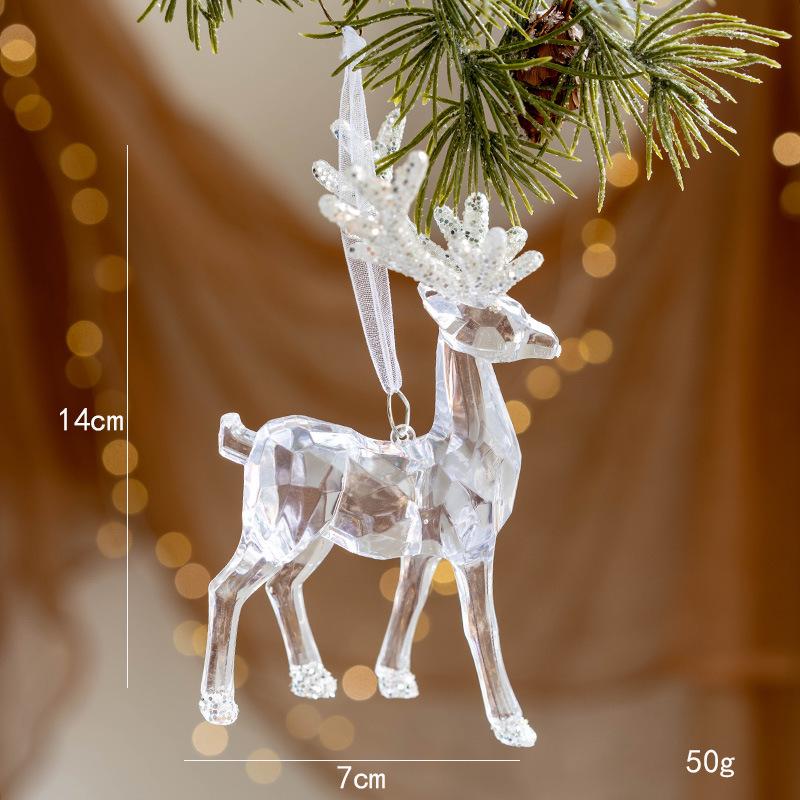 Christmas Tree Atmosphere Hanging Decoration Transparent Acrylic Craft Snowflake Deer Angel Pendant Christmas Decoration Gift
