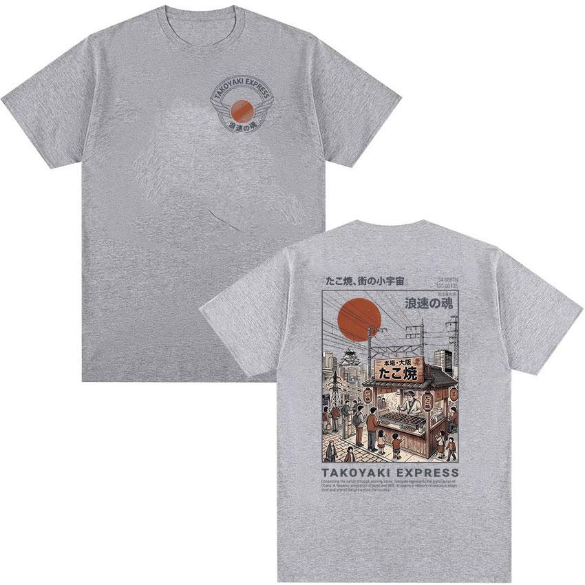 Takoyaki Express Osaka Dotonbori Logo Graphic T Shirts Retro Japanese Ukiyoe Street Print Short Sleeve Unisex Women Cotton Tshirt