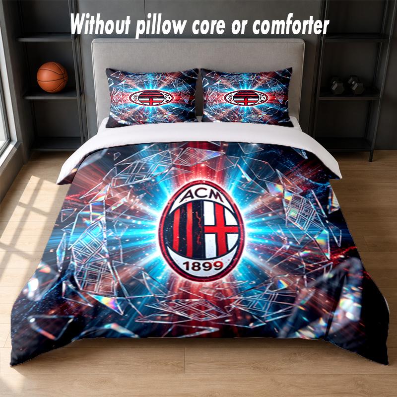סט מצעים AC Milan עיצוב מיטה 1 ציפה לשמיכה + 2 ציפיות לכריות רך נושם מצעי מיטה לבית