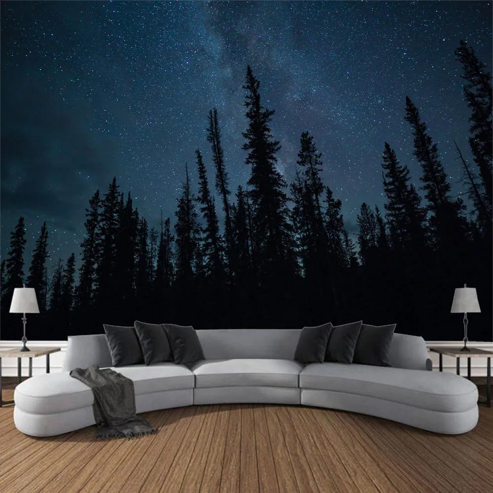Home Decor Galaxy Starry Sky Wall Hanging Tapestry Space Fantasy Night Sky Forest Landscape Printed Thin Cloth Blanket