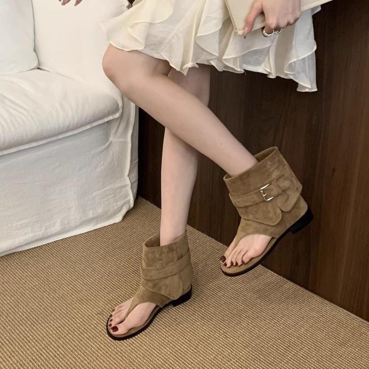 French toe sandals women 2025 summer new Internet celebrity fashion women's shoes cowboy boots sandals retro versatile women's shoes