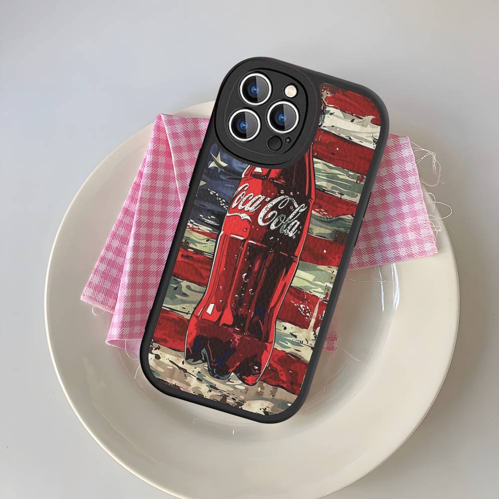 C-CocaS-Fashion Cola Leather Phone Case For IPhone 16 14 15 Pro Plus 13 12 11 Pro Max Silicone Cover