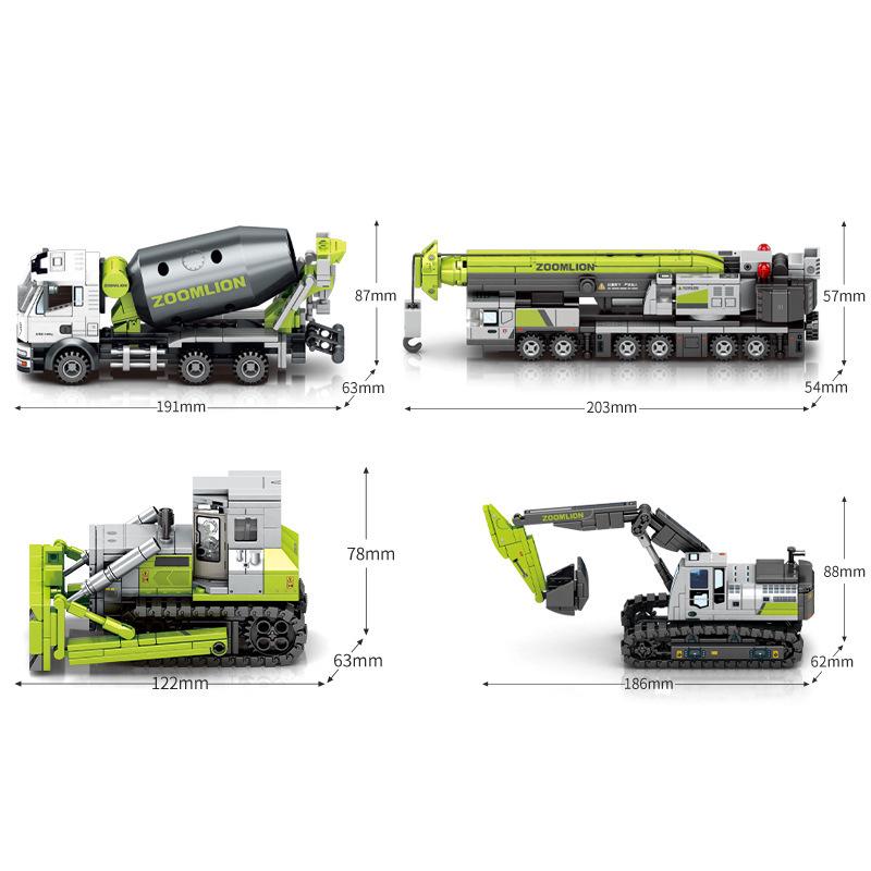 Senbao Construction Vehicle Building Block Set: Excavator, Mixer, Truck, Bulldozer, Crane Assembly Toy for Boys.