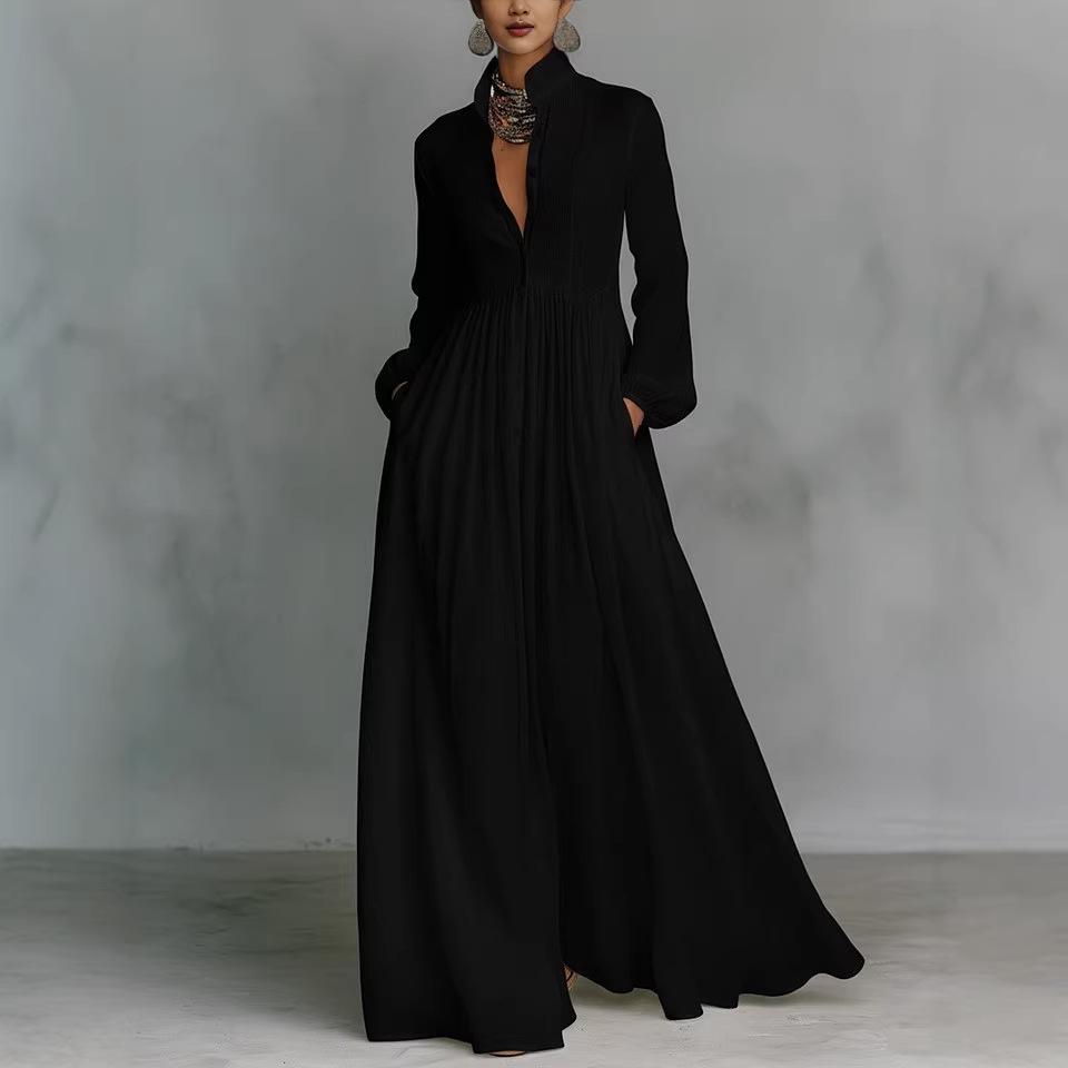 2026 Elegant White Pleated Long-Sleeve Slimming Dress with Word Print - Perfect for Holidays