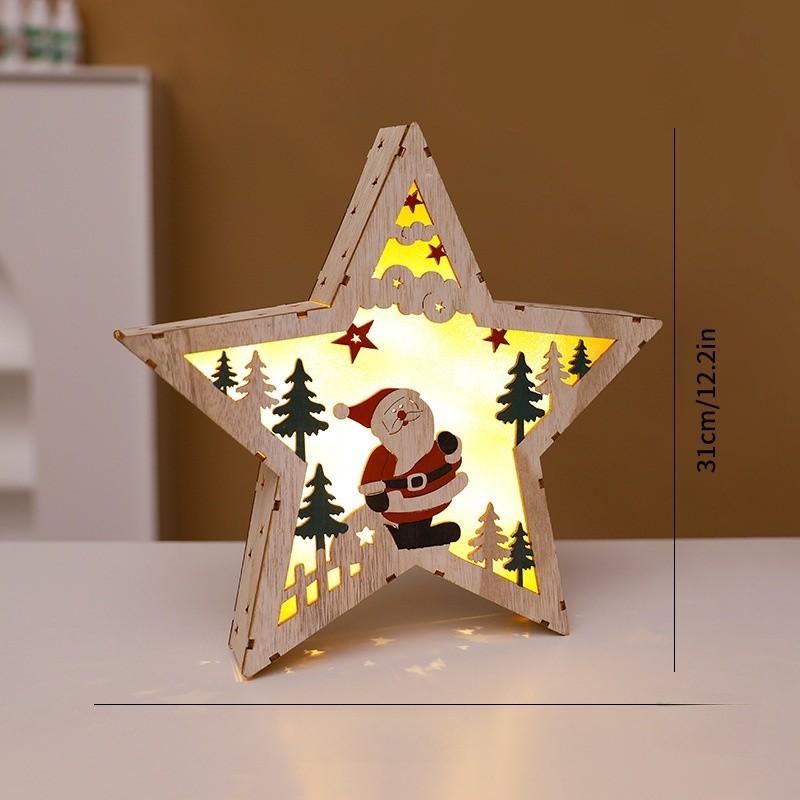 

Wooden Christmas Decoration With Santa Claus Pattern For Festive Tree Embellishments Large Star Elder