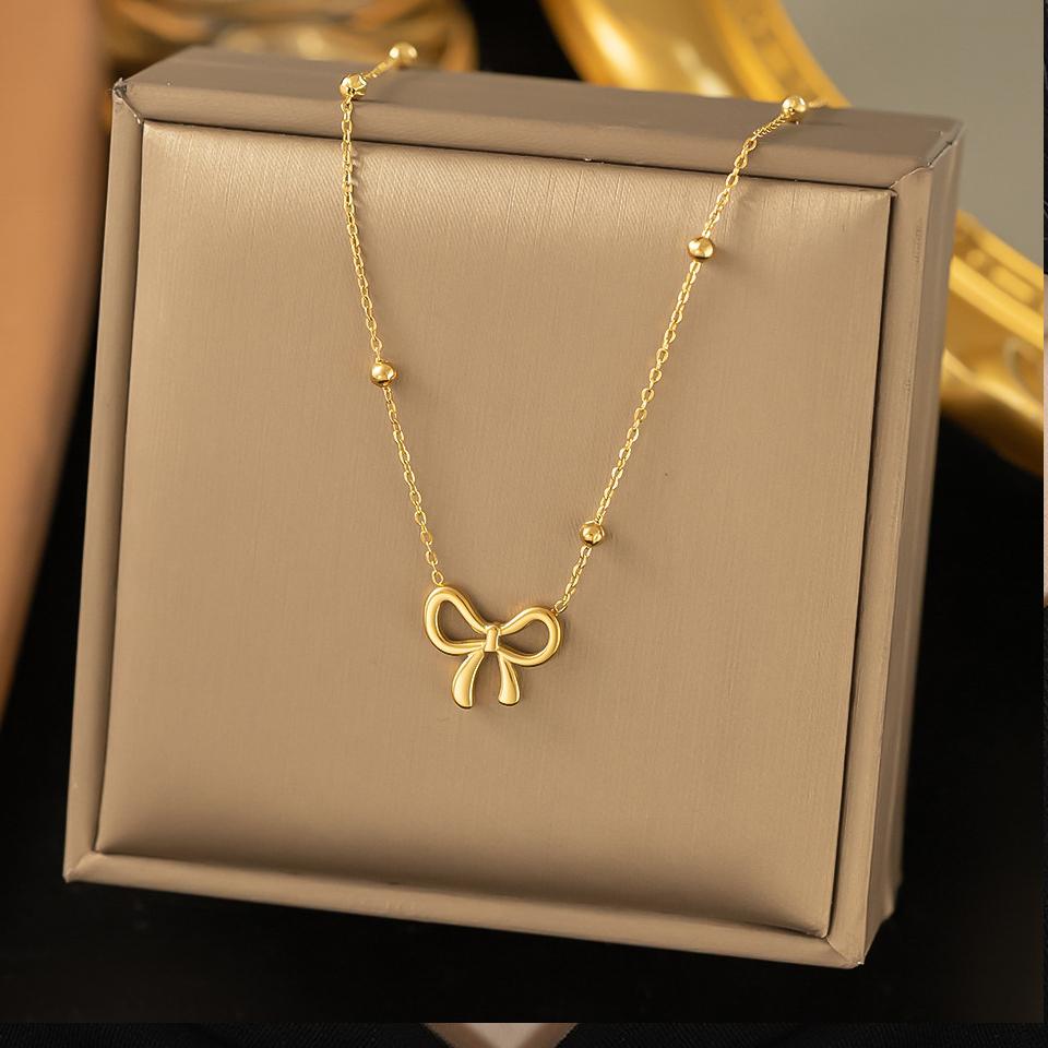 

Yupsk Minimalist Korean Fashion Stainless Steel Bowknot Necklace for Women Delicate Bow Tie Charm Choker Necklaces Girls Gift