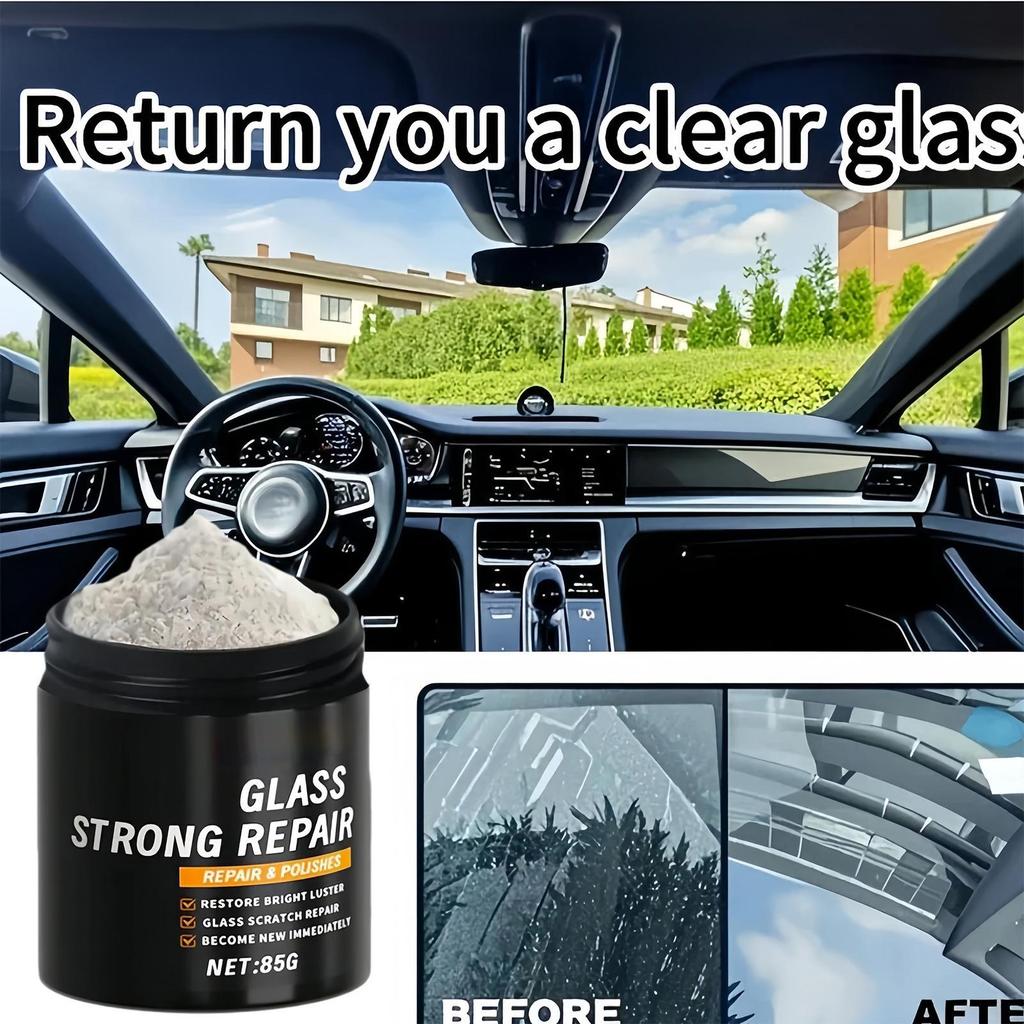 Auto Glass Cleaner 85g Powder Restorer with Sponge Car Window Oil Film Remover for Automotive Motorcycle Mirror Interior