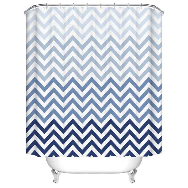 

Black And White 3D Geometric Wave Stripe Bathroom Shower Curtains Frabic Waterproof Polyester With 12 Hooks W60H190(CM)-1 Pcs