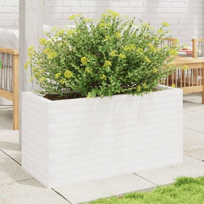 VidaXL Jardinière blanc 90x40x45,5 cm bois de pin massif, jardinière d'extérieur, bac à fleurs, boîte à plantes, jardinière 847269