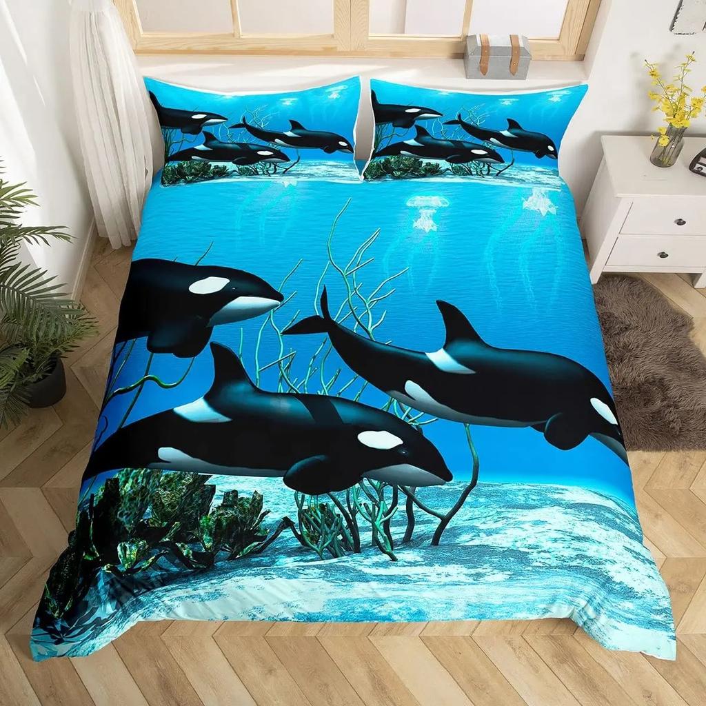 Comforter Nautical Sailing Whale Bedding Set 2-3Pcs Bedroom Set Single Double Size For Adult Boy Girl