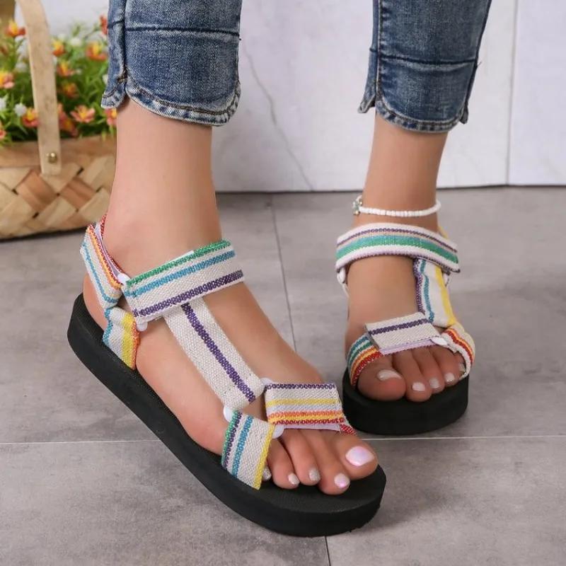 Summer Flat Women's Shoes Hemp Rope Set Foot Beach Sandals Outdoor All-match Casual Slippers Large Size Women Sandals Sandals
