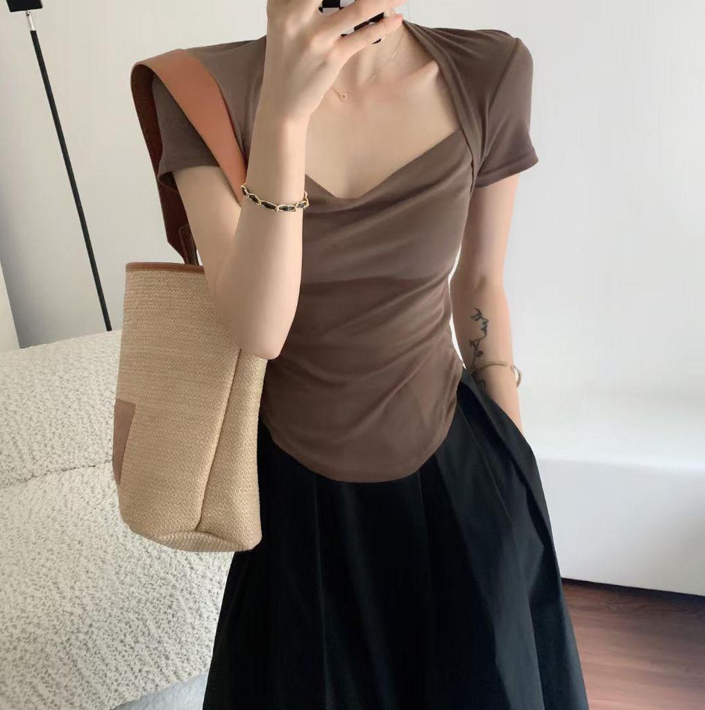 2025 Summer Slim Fit Pink Hot Girl T-Shirt for Women