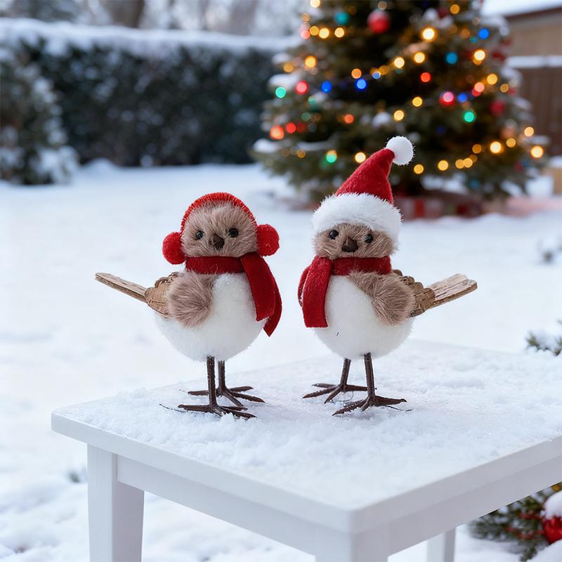 Simulation Bird Hanging Pendant for Christmas Foam Red Scarf Hats Bird Xmas Tree Ornaments Funny Christmas Decor New Year Gifts