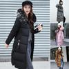 Winter Women Parka Cotton Jacket Windproof Padded Coat Zip Up Long Sleeves Furry Hood Heat Retention Knee Length Solid Color Outwear with Pockets