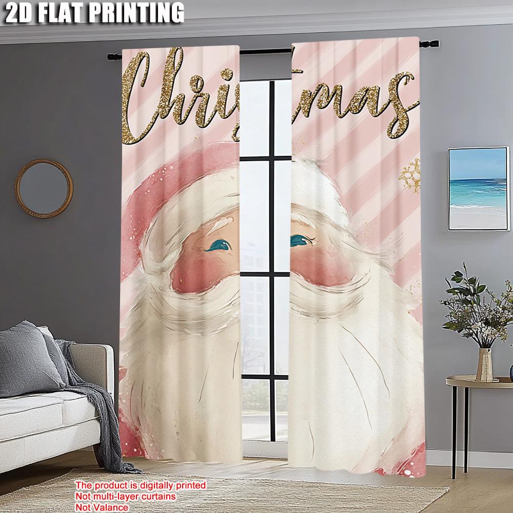 2 Stück, 2D-Flachdruck Druck Vorhänge Frohe Weihnachten Weihnachtsmann_ Frohe Polyester Einfache Installation (ohne Stange) Geschenke für Zimmer,