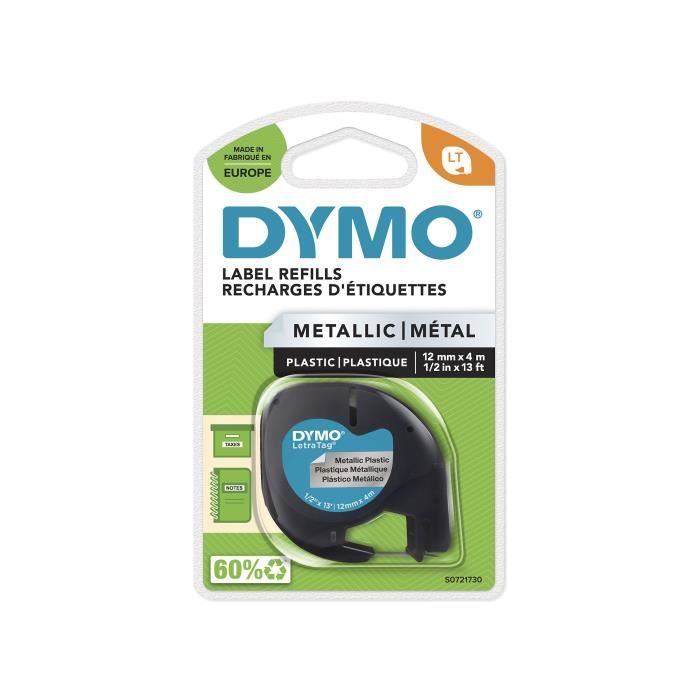 DYMO LetraTag rubans Métallisé 12mm x 4m Noir/Argent (compatible avec DYMO LetraTag LT100H)