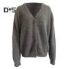 Damen Strickmantel mit V-Ausschnitt, langen Ärmeln, einfarbig, einreihig, Pullovermantel, lockere Passform, dehnbare Oberbekleidung