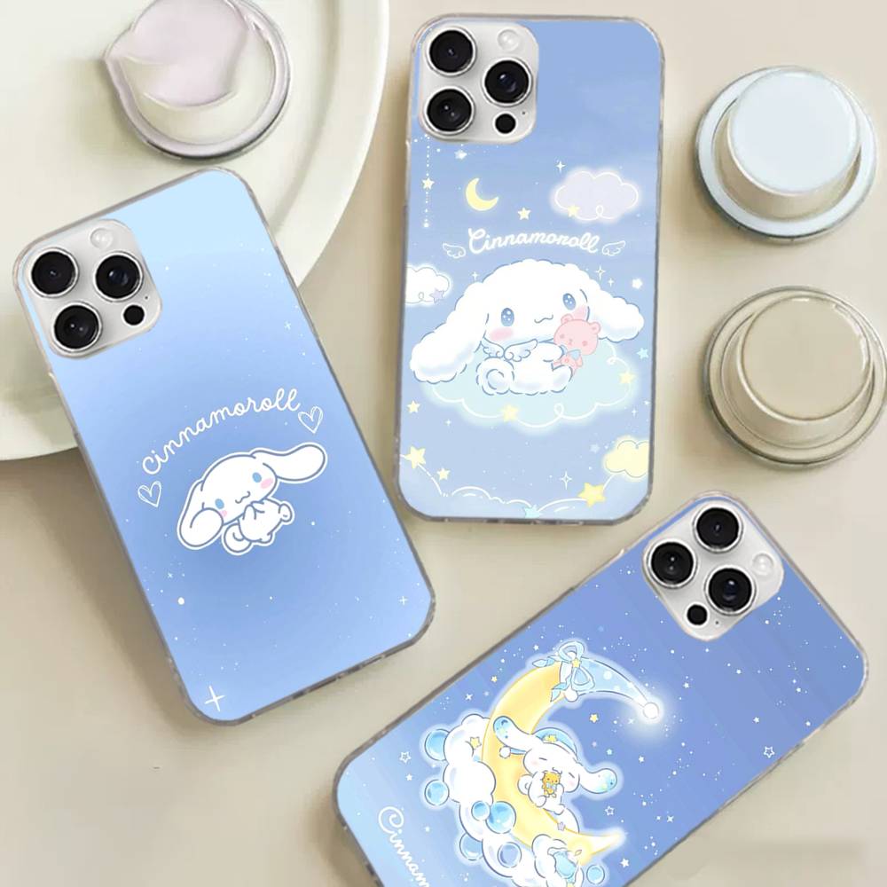 Caroon Cute C-Cinnamorolls For IPhone 17 Air 16 15 14 13 12 11 Pro Max Plus Phone Case Silvery Satin Glossy Surface
