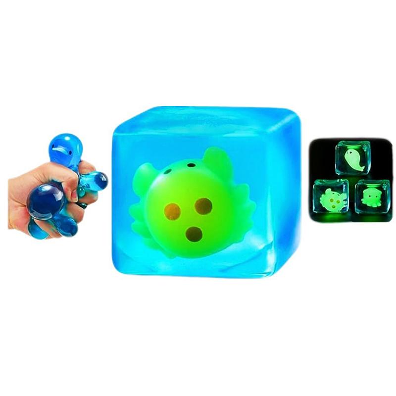 Noctilucent Squishy Ocean Cube Fun Blue Slow-Rising Squishy Toy Squeeze Stress Relief Portable Relaxing Fidget for Small Gift