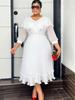 Plus Size Elegant White Chiffon Skirt with Ruffled Pleats & V-neck, Waist-Cinching Formal Dress for Banquets & Commute