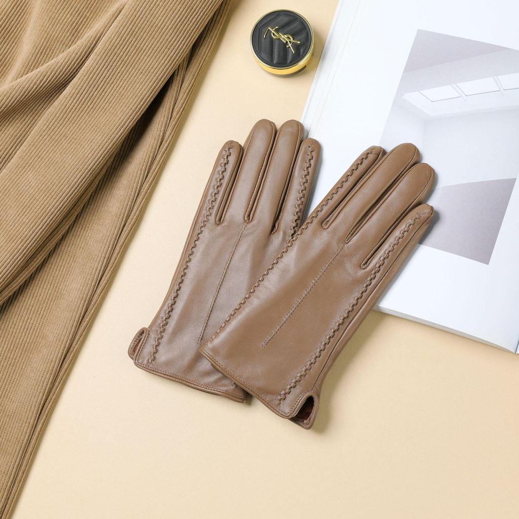 Women's Lambskin Leather Touchscreen Gloves - Winter, Velvet-Lined, Warm, Windproof, Coldproof