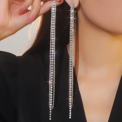 High-Class Sense Of Luxury Shiny Lengthened Tassel Earrings High-Grade Temperament Rhinestone Earrings Women's Earrings 1 Pair