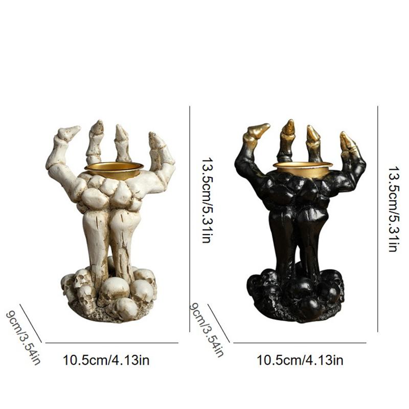 Halloweenský svícen s lebkou, svícen, ozdoby, pryskyřičná lebka, halloweenská stolní dekorace na verandu, dárky, dekorace na stůl