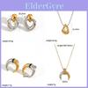 Ensemble Boucles d'Oreilles Minimalistes en Acier Inoxydable Forme Cœur avec Éléments Lune pour Femmes