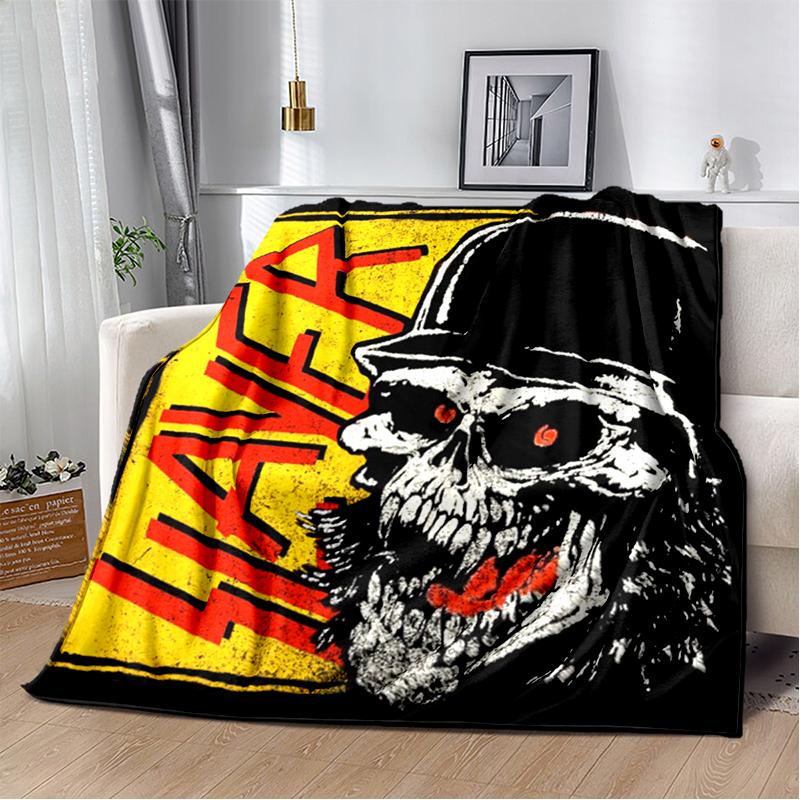 3D Retro Band Slayer Heavy Metal Rcck Sign Blanket,Soft Throw Blanket for Home Bedroom Bed Sofa Travel Cover Kid Gift