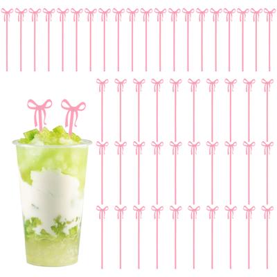 50Pcs Pink Bow Beverage Stirring Sticks Acrylic Fruit Pick Dessert Fork Appetizer Skewer Birthday Bachelorette Party Table Decor