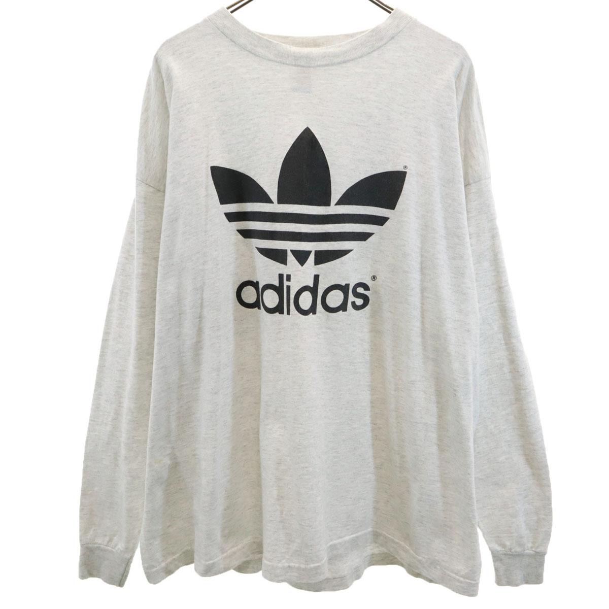 

adidas 80s 90s Old USA made Trefoil logo Long sleeve double-sided printing T-shirt Men s Used