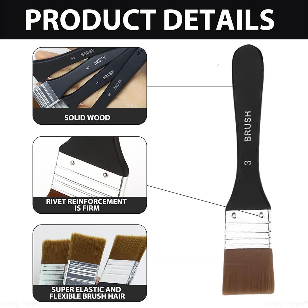 1/3/4 Pcs Paint Brush, Flat Bright Paint Brushes Craft Basecoating Paint Brushes with Wooden Handle for Acrylic, Oil, Watercolor