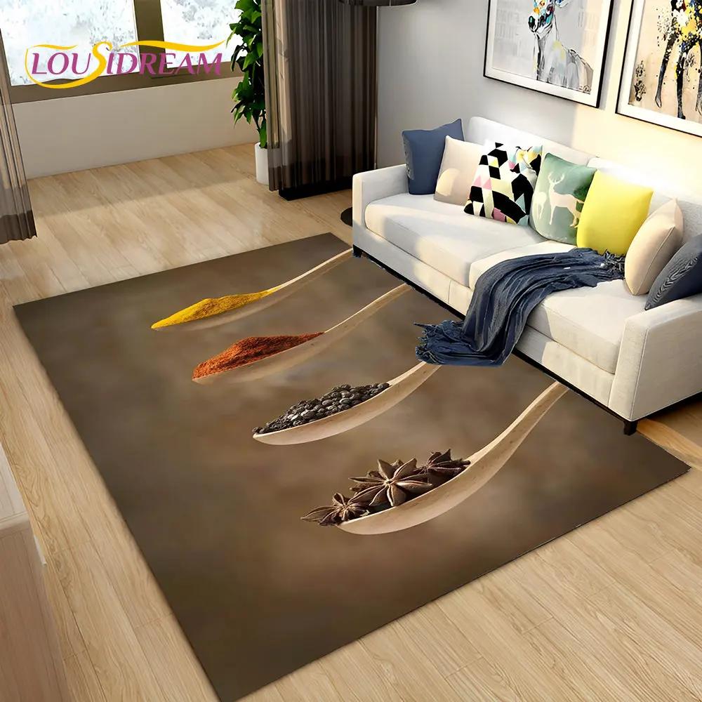 Vegetable Grains Spice Fruit Seasoning Area Rug,Carpet Rug for Living Room Bedroom Sofa Doormat Kitchen Decor,Non-slip Floor Mat