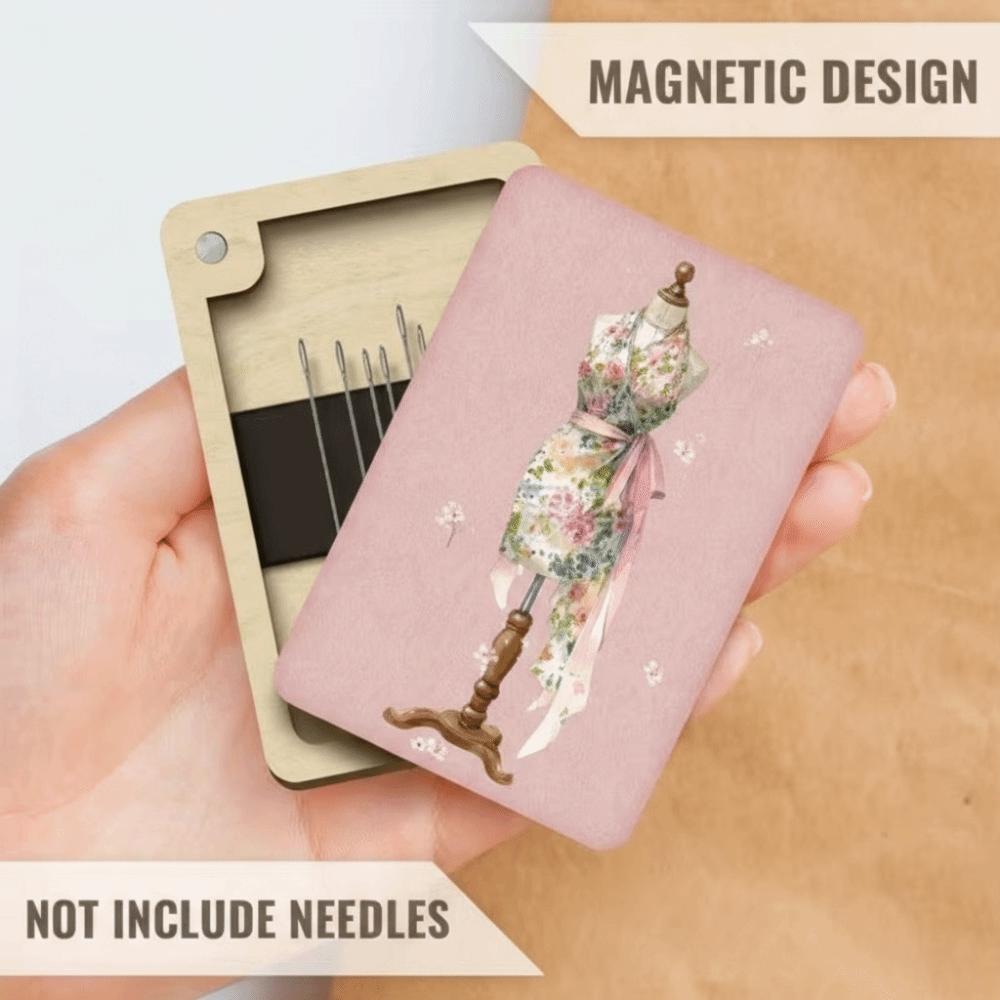 Wooden Material Wooden Magnetic Needle Box Turmeric Color Durable Construction Sewing Tool Organization Box Universal Size