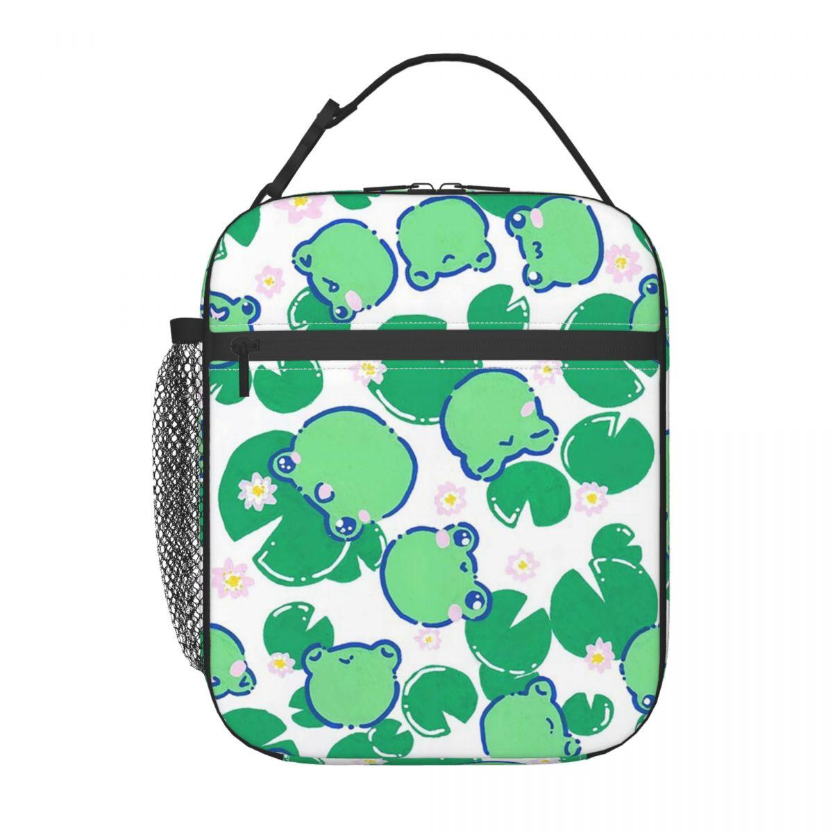 

Cartoon Cute Frog Pattern On Lotus Leaves Insulated Lunch Bag for Women Kids Leakproof Food Boxes Thermal Lunch Box Tote One Size