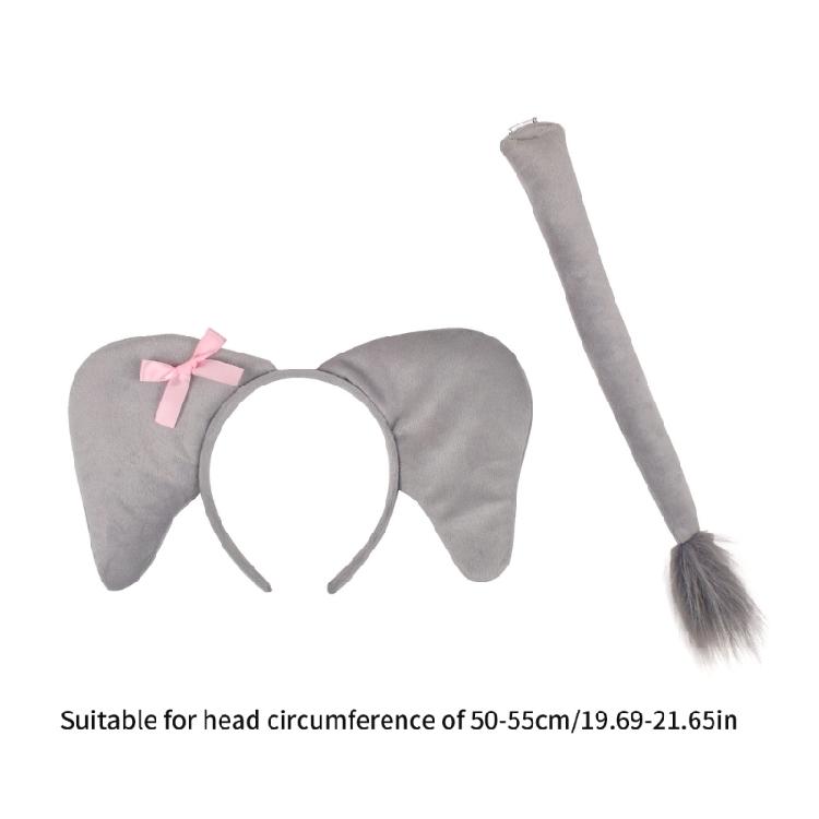 Animal Fancy Costume Kit Accessories Elephant Costume Set with Elephant Ears Headband Tail 2Pcs for Halloween Cosplay