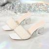 White Pearl Shiny Sandals Slippers Women Transparent Thick Bottom Party Dress Mules High Heels 2026 Summer Heeled Beach Slippers