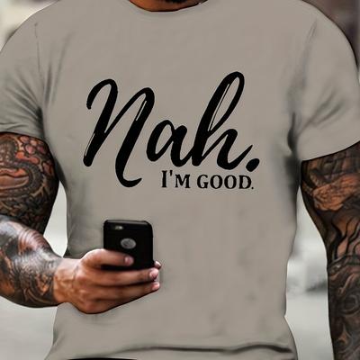 Plus Size Relaxed Fit NAH IM GOOD Crew Neck Short Sleeve Graphic T-Shirt - Soft, Breathable, Slight Stretch Polyester Fabric - Comfy, Modest,