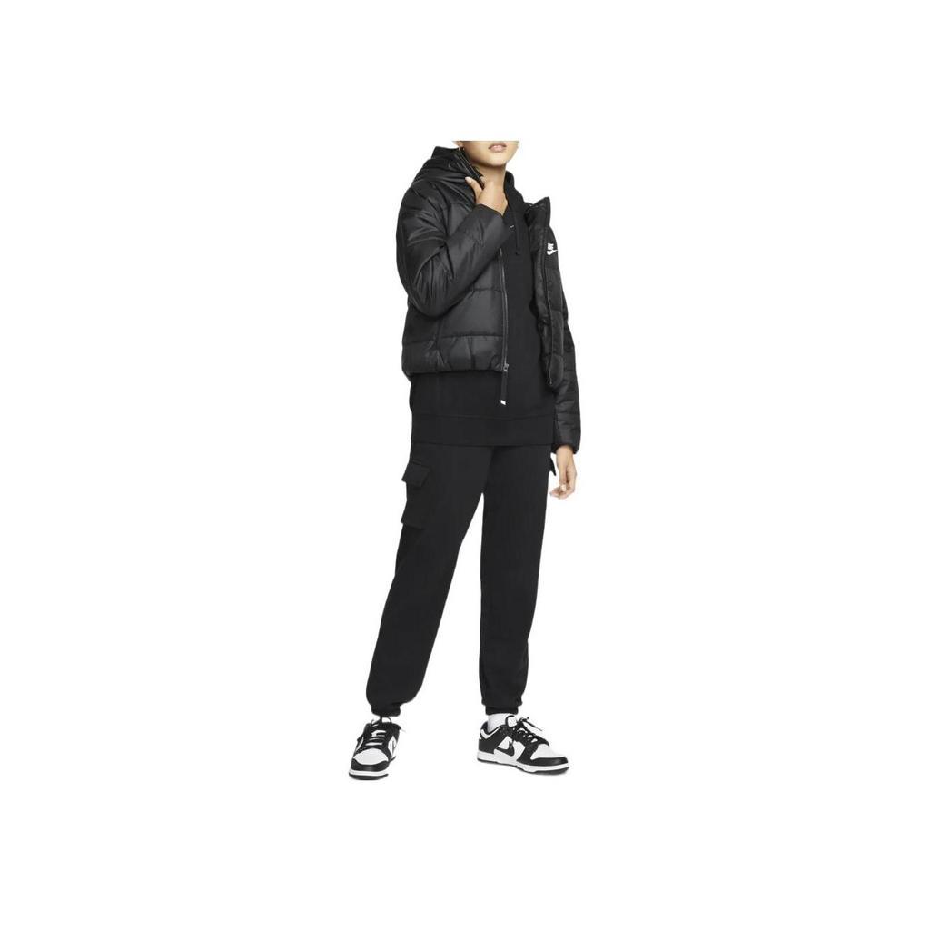 Nike Logo Patch Single Direction Zip Plain Cotton Hoodie Women Outerwear Black DJ6996-010