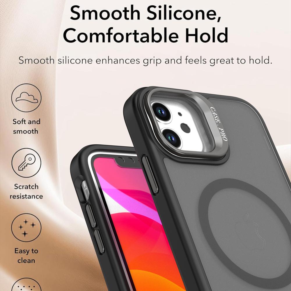 KEYSION Linsenständer Magnetische Handyhülle für MagSafe für iPhone 11 12 Pro Max 11 Pro Matt Durchscheinend Stoßfeste Rückseite