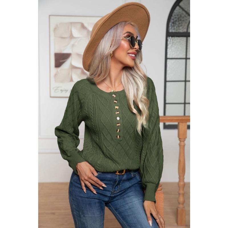 Pull décontracté à manches longues et boutons pour femme, tricot torsadé, automne et hiver
