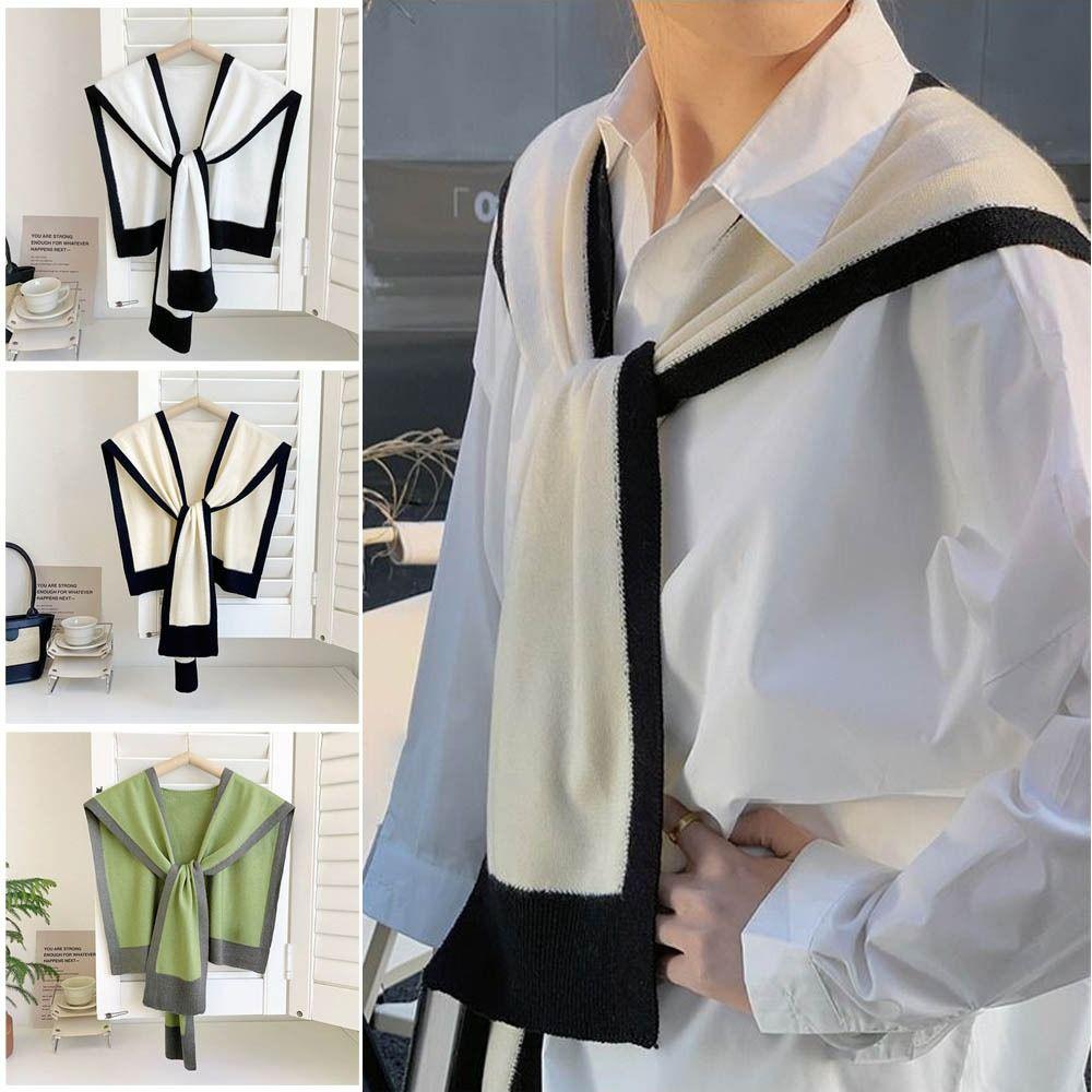 New Fiber Knitted Shawl Striped Knitted Fake Collar Lace Tie Keep Warm Detachable Collar Unisex