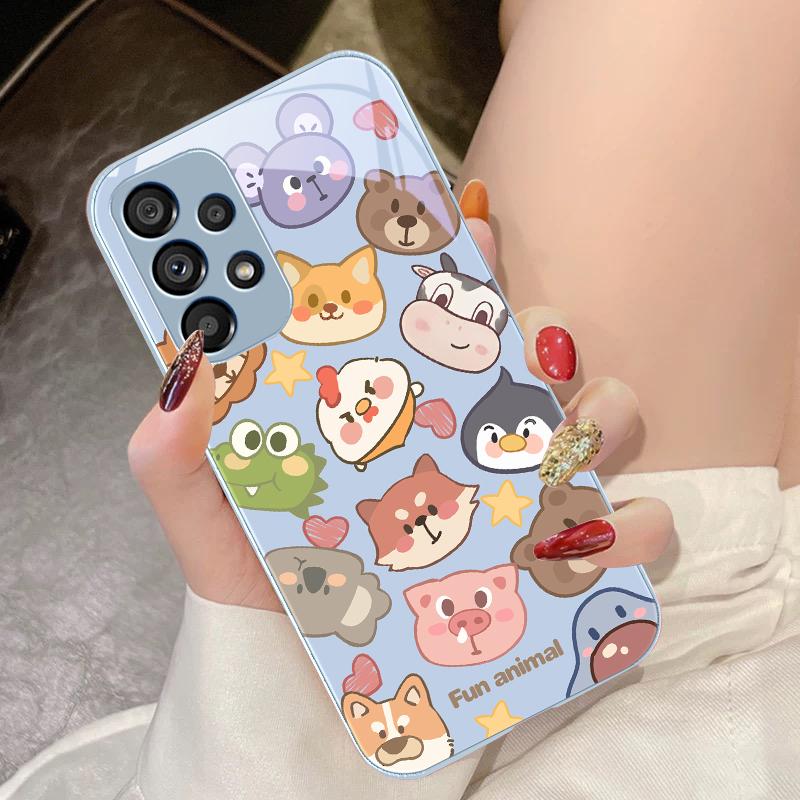 Cute Animal White For Samsung Galaxy S10 4G S20 11E 30 S21 21Fe 22 S24 Pro S23 Ultra 5G S8 S9 Tempered Glass Phone Case