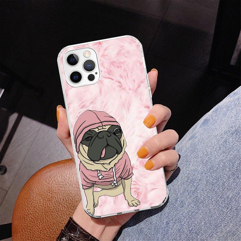 Love Pugs Cute Dog Phone Case For iPhone 17 Air 16 Pro Max 16E 15 + 14 Plus 11 12 13 Mini 7 8 SE Gift Print Cover Fundas 16 Pro